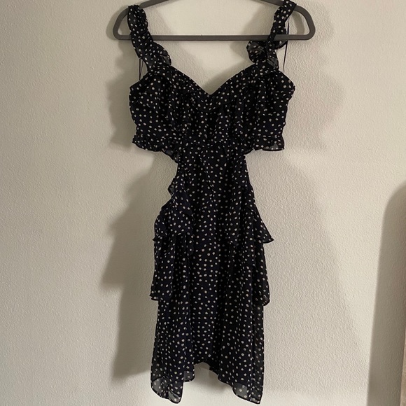 Honey Punch Dresses & Skirts - NAVY POLKA DOT CUT OUT DRESS